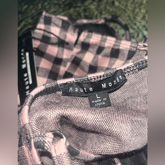 Pink and black checkered one piece spaghetti strap tank top ✨Size L - Picture 4 of 5